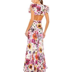 Mac Duggal Multicolor Floral Ruffle Sleeve Gown Size 0